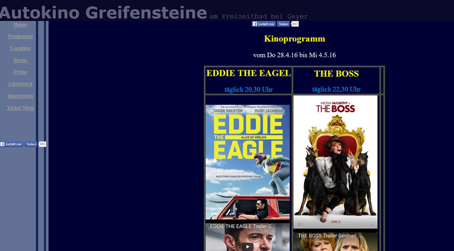 Autokino Geyer Webseite